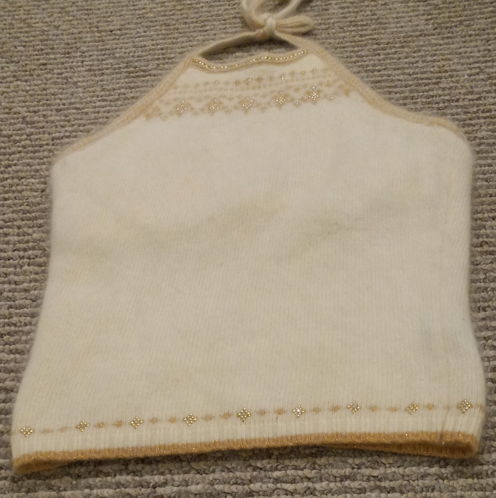 Ivory Halter Sweater Opened In The Back.